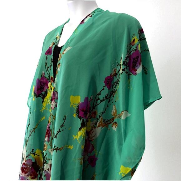 NWT Ultra Pink Floral Sheer Kimono Ruana Wrap 2X - Picture 8 of 14